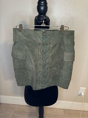 AKIRA Olive Suede Lace-Front Mini Skirt NWT